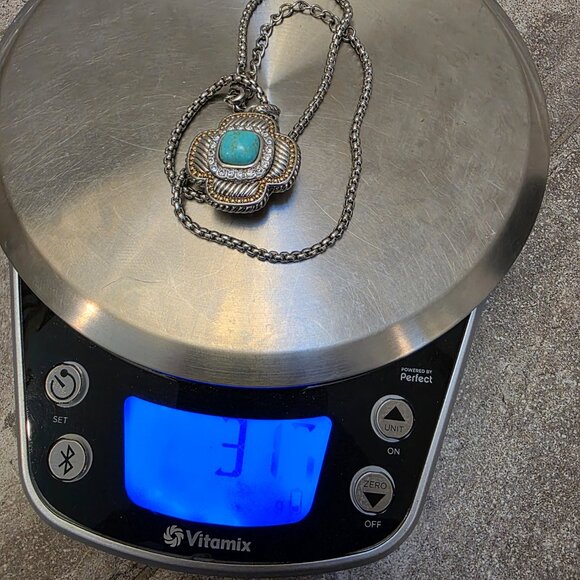 four leaf clover necklace turquoise two tone rhodium setting with cubic zirconia - Picture 6 of 8